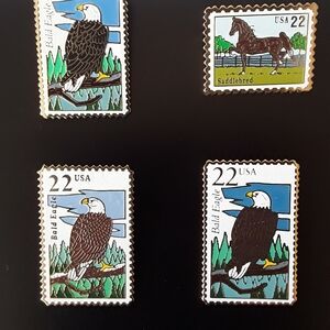 Vintage/80's/USPS 22 Cent Stamp Pins/3 Bald Eagles/1 Horse/lapel Pins /hat Pins